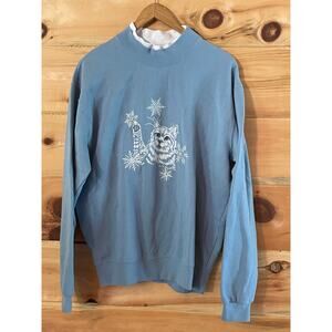 Sawyer creek women's blue cat snowflake winter christmas sweater. grandma XL